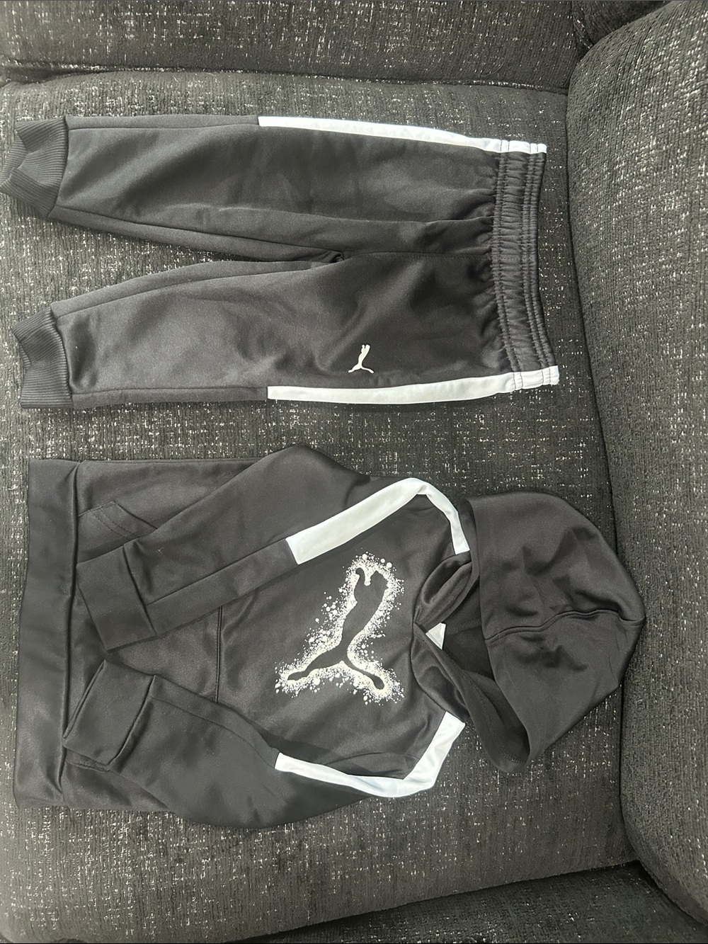 Puma Kids Black Jogger & Hoodie Set with White Accents